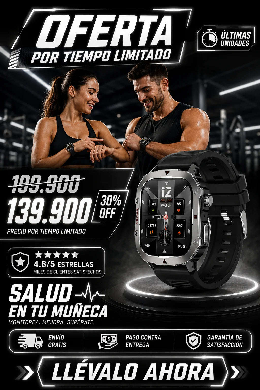 🔥 Smartwatch G30 Pro – Llamadas Bluetooth, Monitoreo de Salud y Linterna LED Integrada